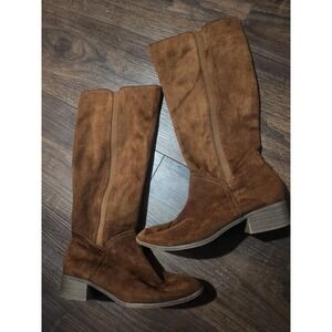 Universal Thread Boots Womens Size 9 Brown Knee High Faux Suede Riding Side Zip